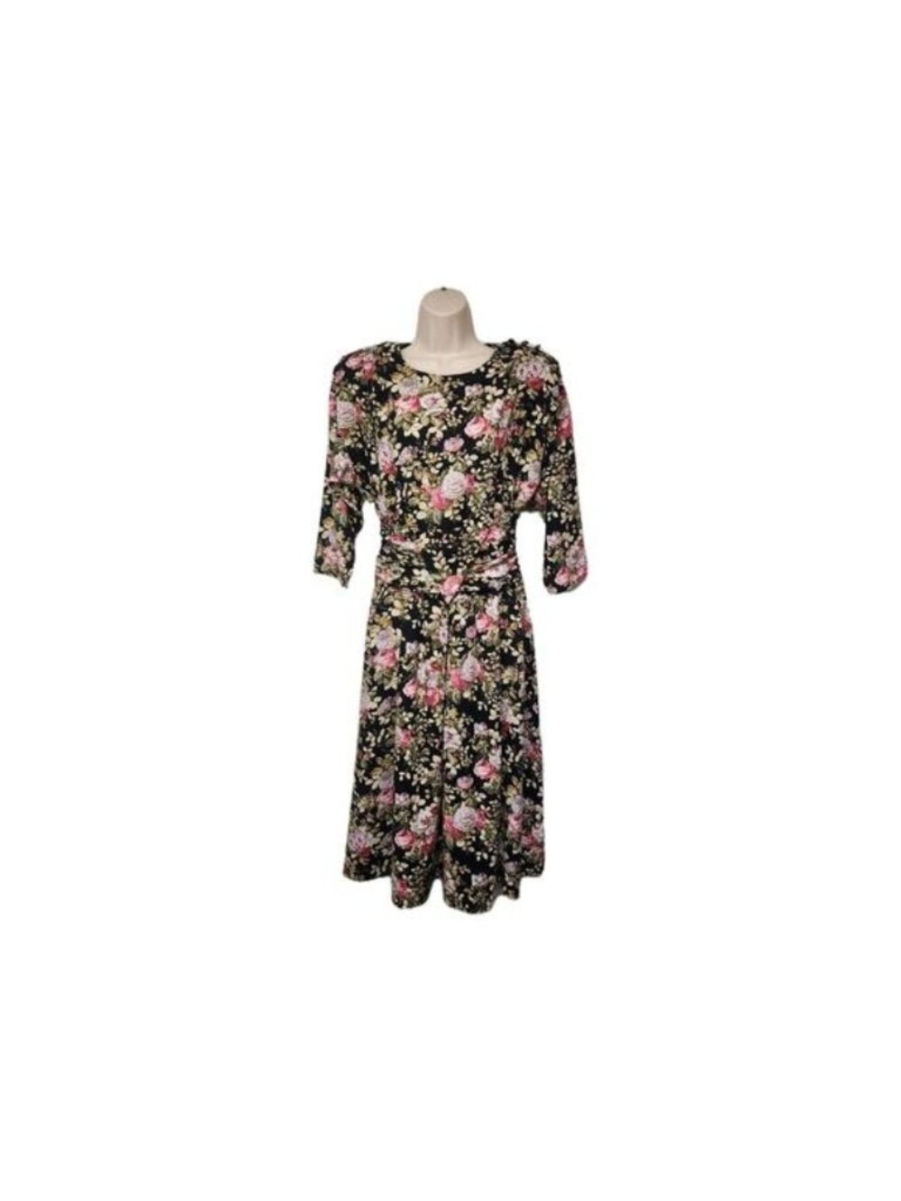 TJuniors Vintage 80s Paquette Floral Fit & Flare 3/4 Sleeve Dress Size 9